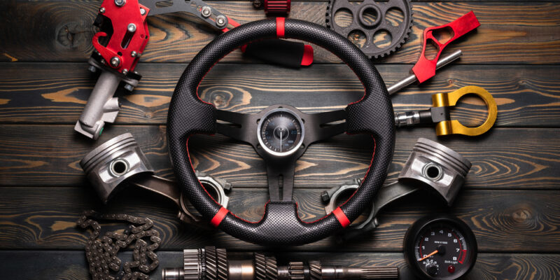 Car,Tuning,Flat,Lay,Concept,Background.,Sport,Car,Accessory.