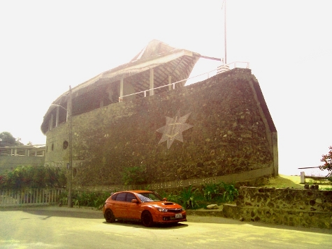 This was the 2008 Street STI car in front of a church shaped like a boat